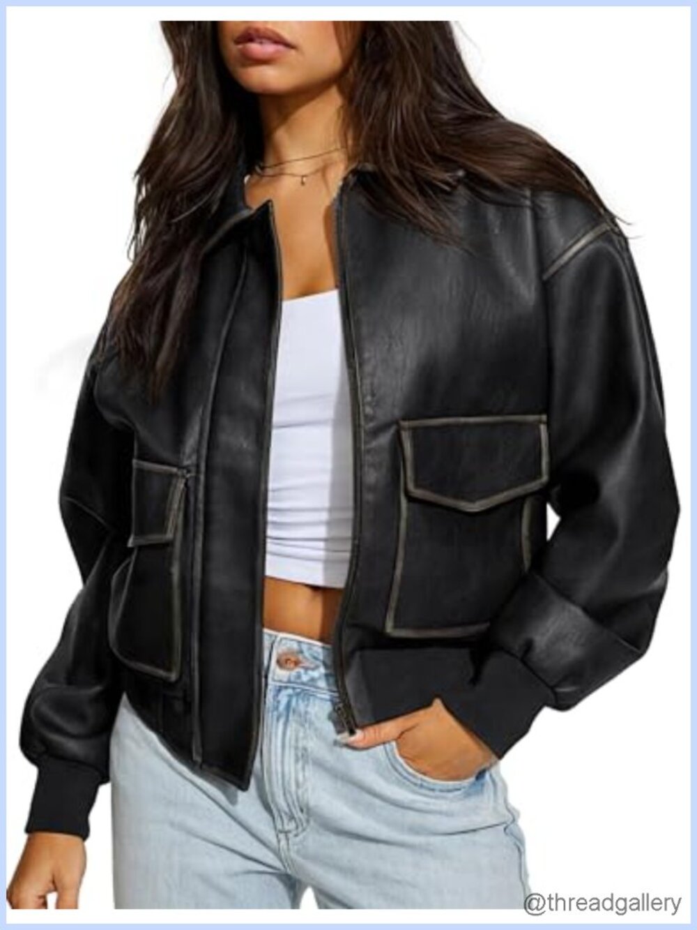 Faux Leather Oversized Motorcycle Bomber Jacket Women Vintage Distressed